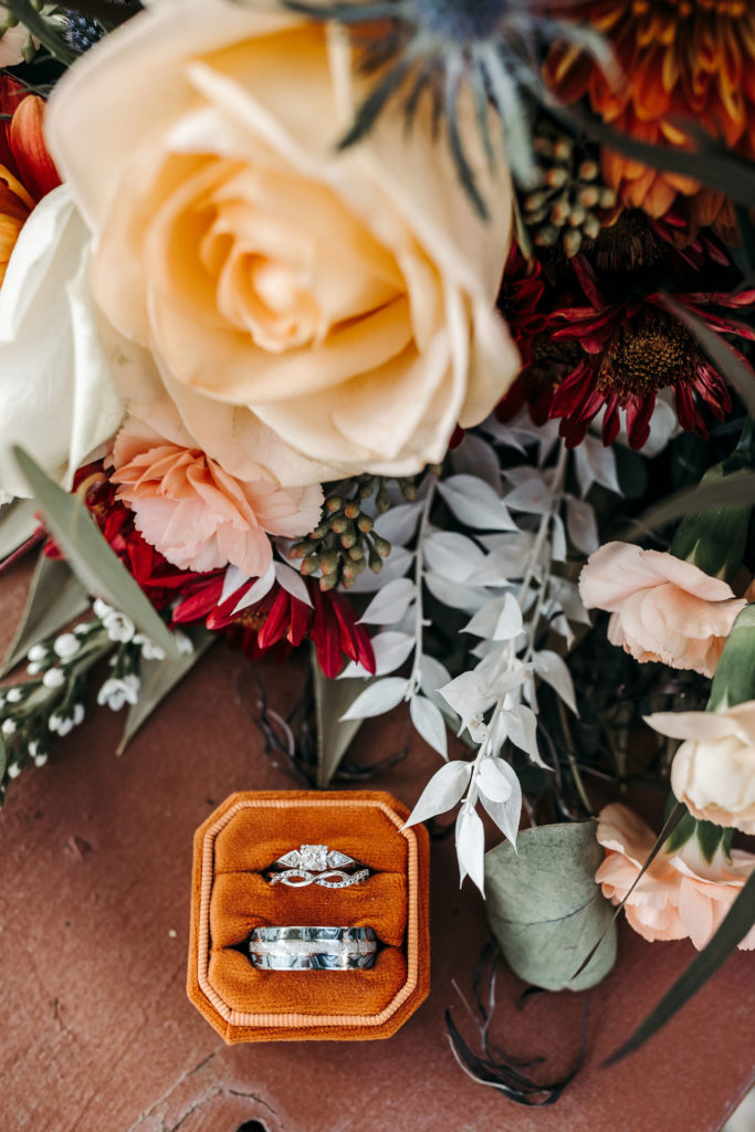 Wedding rings in terracotta ring box