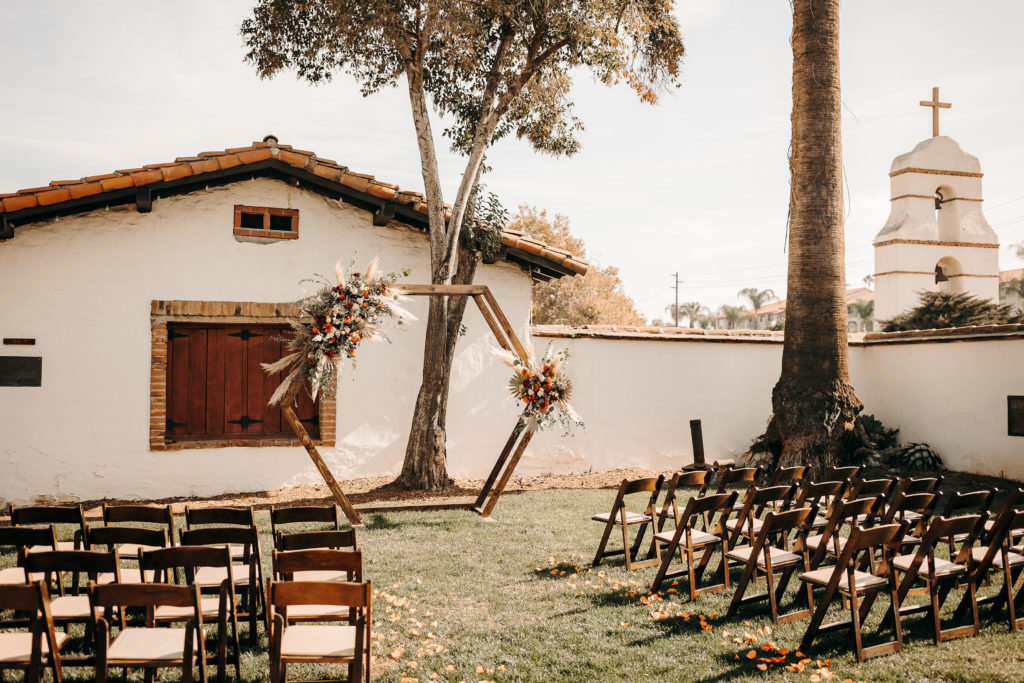 Intimate Wedding setting in the courtyard of the Redlands Asistencia