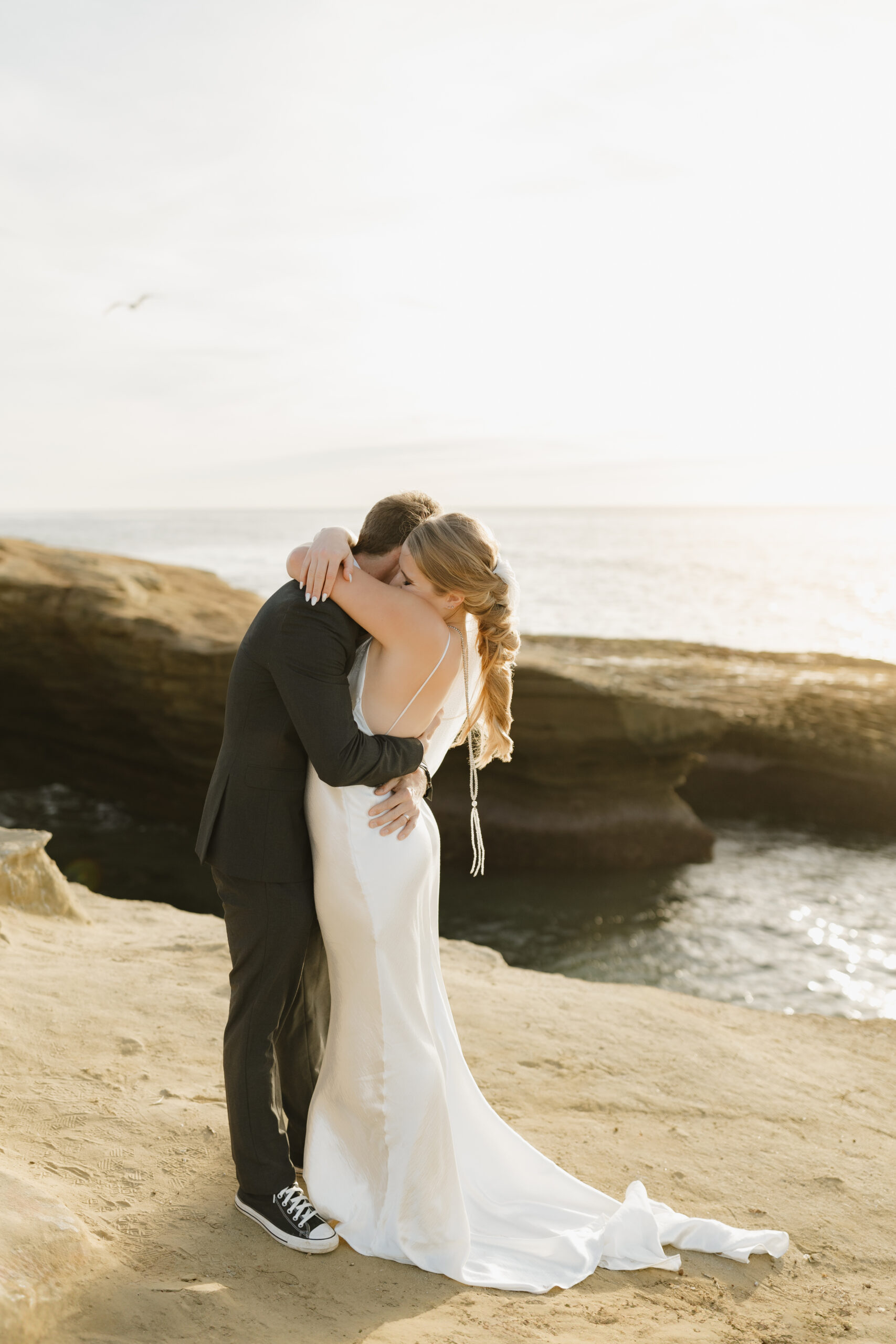 Couple hugging after first kiss