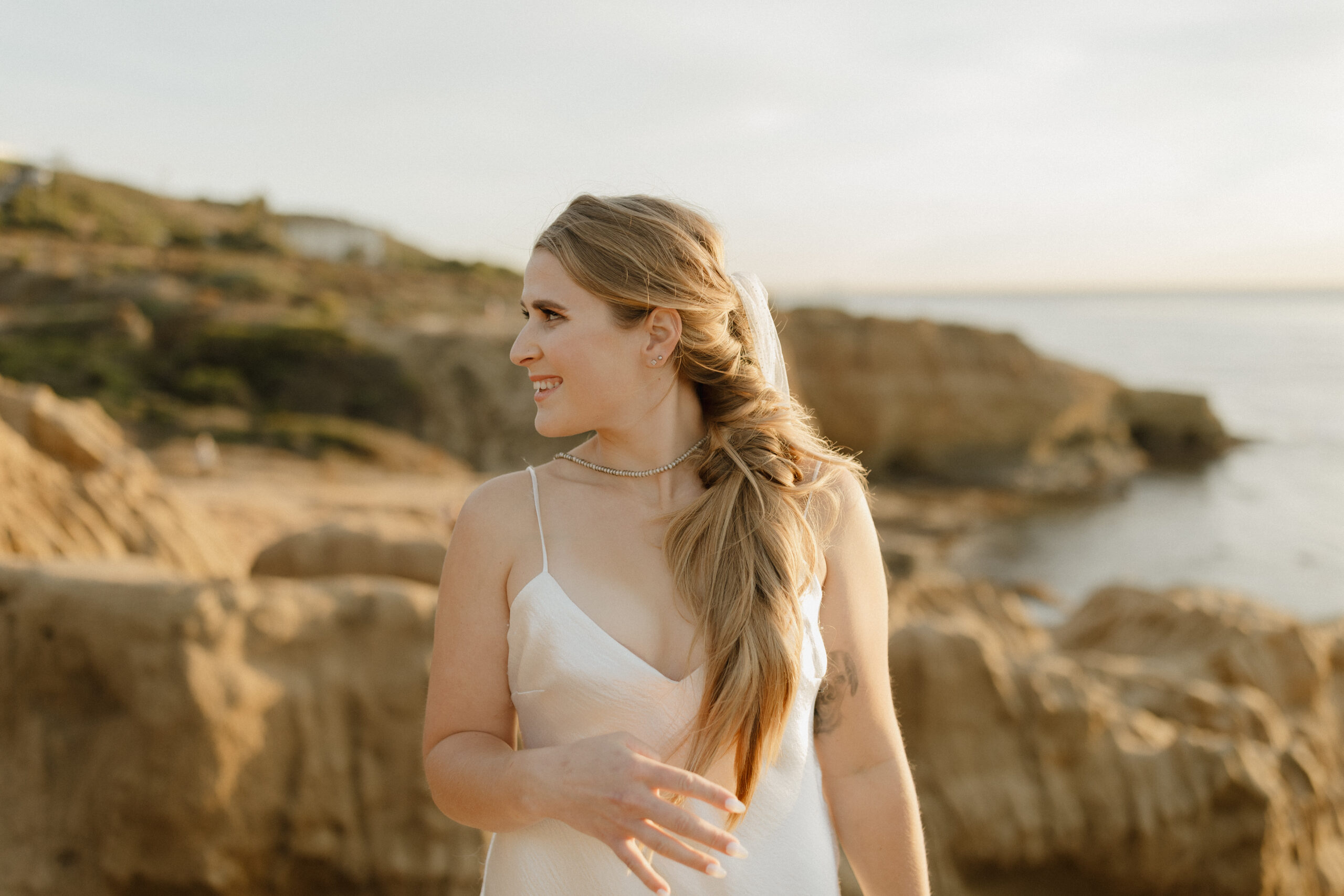 Bride playing with her hair