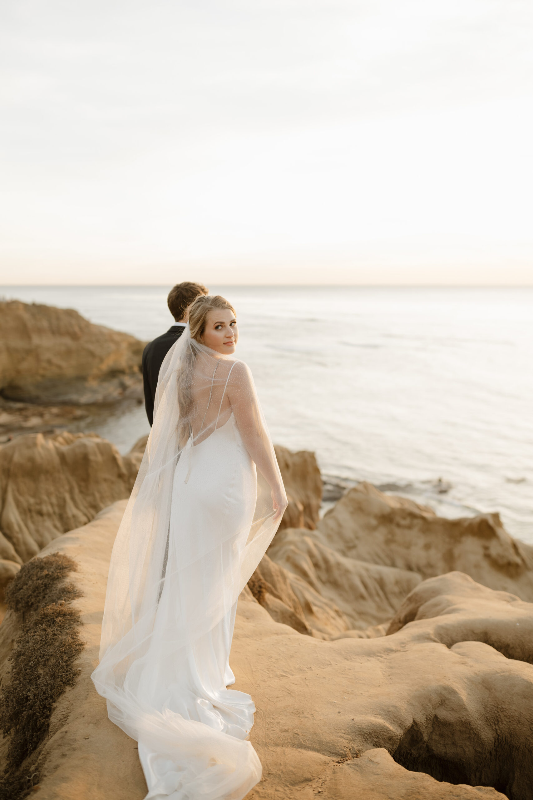 Bride looking back over her shoulder