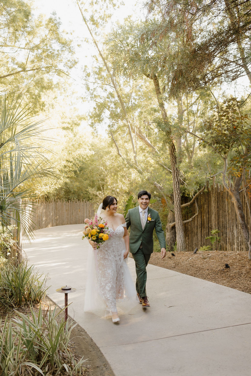 Couple walking through the zoo.