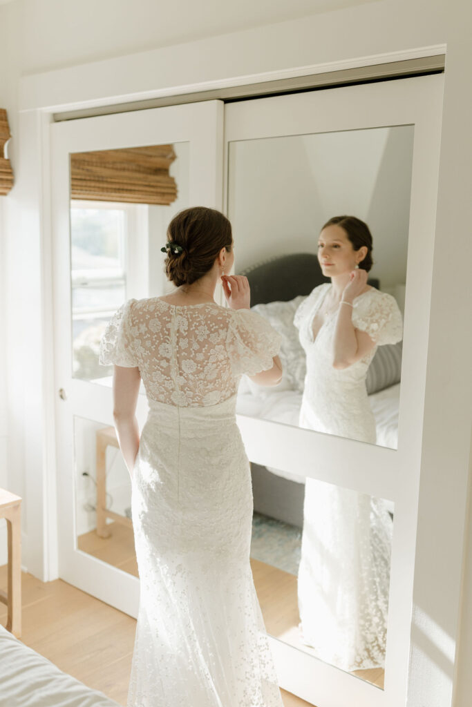 Bride getting ready at historic home before Cabrillo National Monument wedding