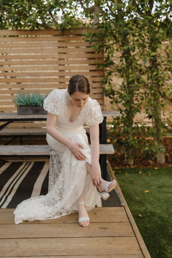 Natural light bridal portrait on wedding morning in Point Loma
