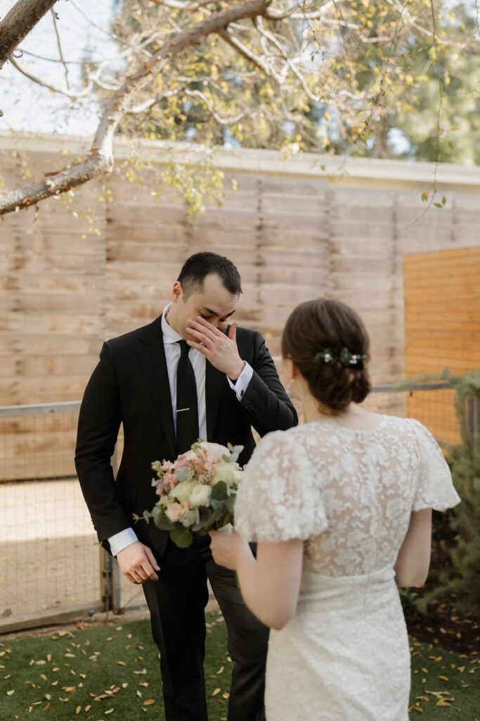 heartfelt moment between bride and groom before Cabrillo National Monument wedding